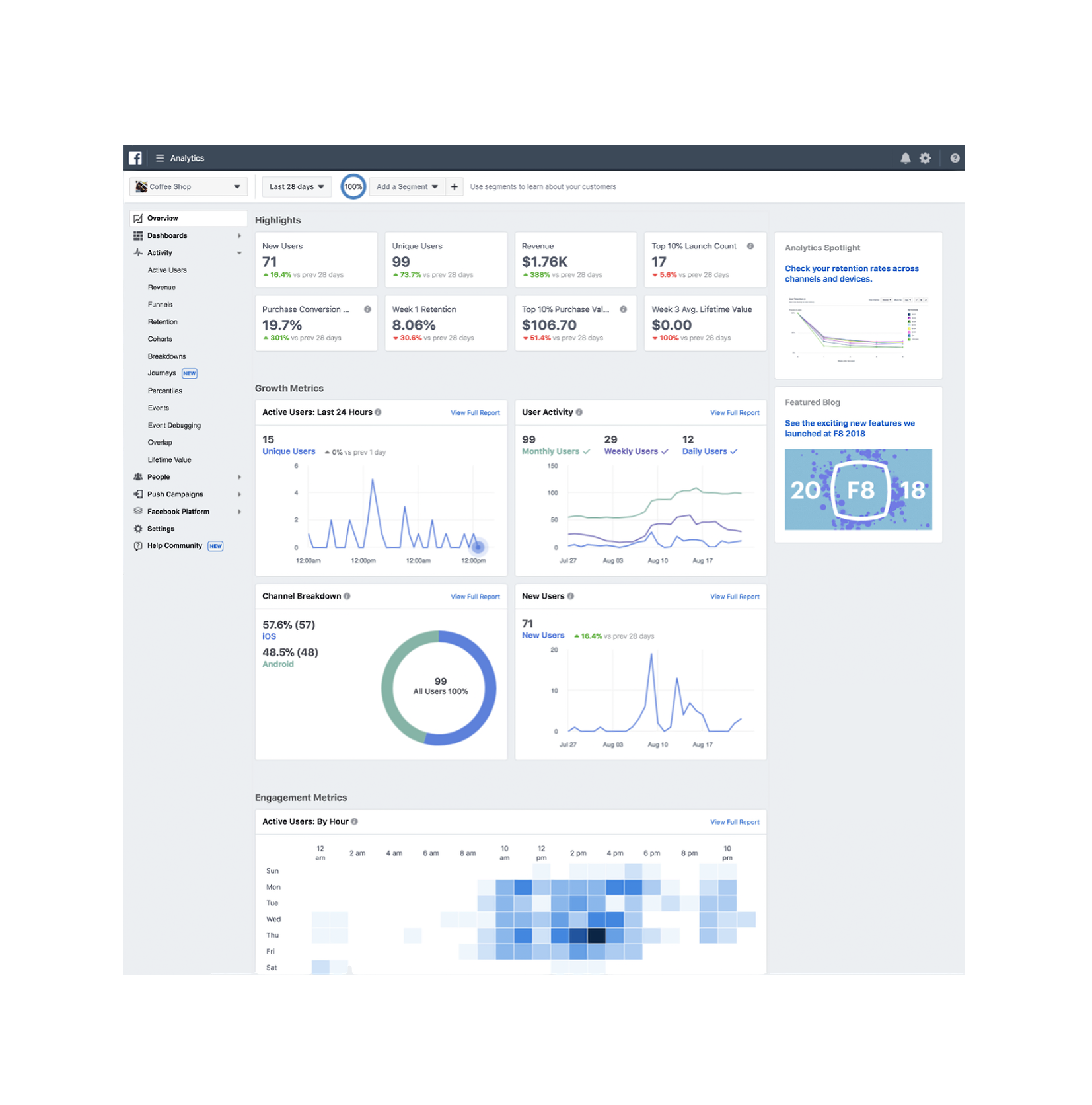 Meta Analytics dashboard showing audience and engagement metrics