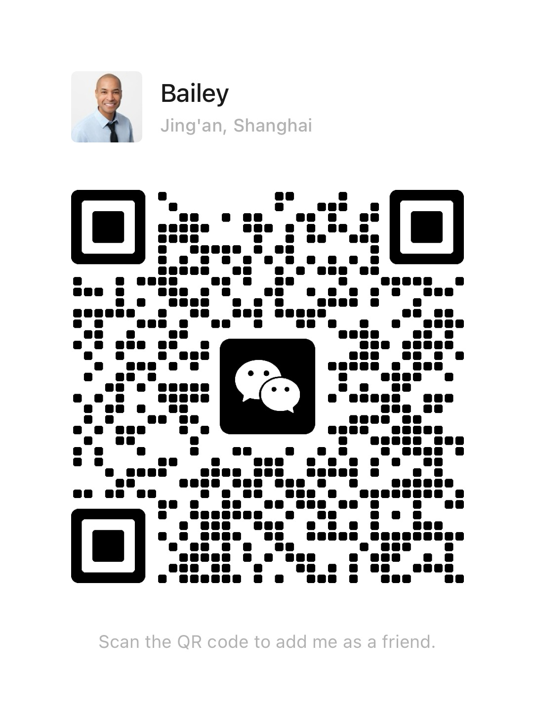 Bailey’s WeChat QR code. Scan it with WeChat to add Bailey as a contact.